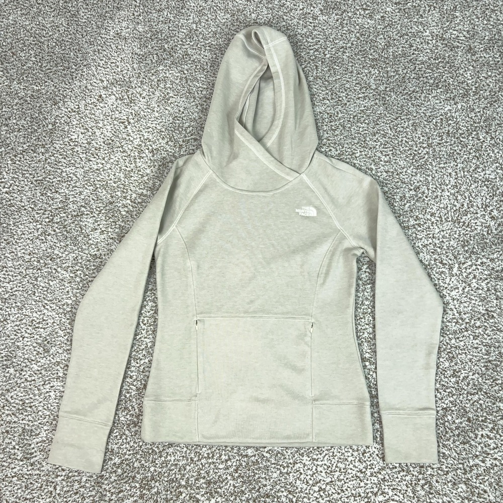 North Face Hoodie Womens‎ XS Beige FlashDry Pullover Thumbholes Pocket Running